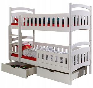Detská poschodová posteľ z masívu borovice DOMINIK II so zásuvkami - 200x90 cm - BIELA