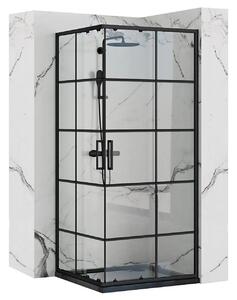Rea - Concept sprchový kút s posuvnými dverami 90 (dvere) x 90 (dvere) x 190 cm, 5mm číre sklo, čierny profil, REA-K5478