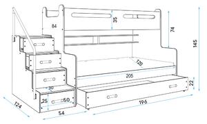 MAX 3 - Poschodová posteľ rozšírená - 200x120cm - Biely - Grafitový (Nový model s úchytmi!)