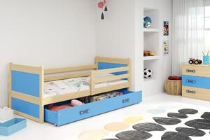 BMS Detská posteľ s úložným priestorom RICO borovica Veľkosť spacej plochy: 190x80 cm, Doplňujúca farba postele: Modrá