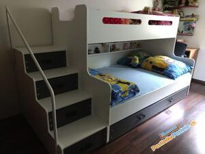 MAX 3 - Poschodová posteľ (rozšírená) s prístelkou - 200x120cm - Biely - Grafitový (MAX 3 s prístelkou)