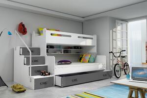 BMS Rozšírená poschodová posteľ s úložným priestorom MAX 3 200x120 biela Doplňujúca farba postele: Grafit