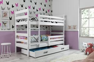 BMS Detská poschodová posteľ s úložným priestorom ERYK biela Farebné prevedenie šuplíka: Biela, Veľkosť spacej plochy: 200x90 cm