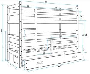 Poschodová posteľ ERIK 2 - 190x80cm - Grafitová - Biela (Nový typ!)