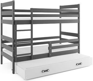 Detská poschodová posteľ ERYK 3 s prístelkou | sivá Farba: Sivá / biela, Rozmer.: 200 x 90 cm