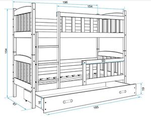 BMS Detská poschodová posteľ s úložným priestorom KUBUS borovica Farebné prevedenie šuplíka: Biela, Veľkosť spacej plochy: 190x80 cm