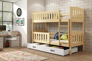 BMS Detská poschodová posteľ s úložným priestorom KUBUS borovica Farebné prevedenie šuplíka: Biela, Veľkosť spacej plochy: 200x90 cm