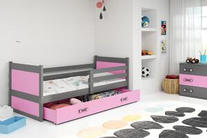 BMS Detská posteľ s úložným priestorom RICO grafit Veľkosť spacej plochy: 190x80 cm, Doplňujúca farba postele: Ružová