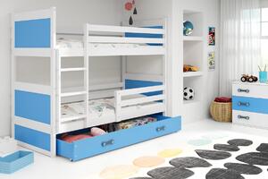 BMS Detská poschodová posteľ s úložným priestorom RICO biela Veľkosť spacej plochy: 190x80 cm, Doplňujúca farba postele: Modrá