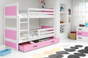 BMS Detská poschodová posteľ s úložným priestorom RICO biela Veľkosť spacej plochy: 200x90 cm, Doplňujúca farba postele: Ružová