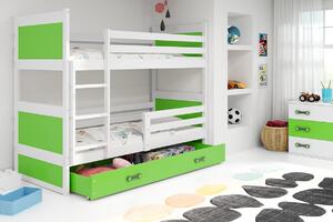 BMS Detská poschodová posteľ s úložným priestorom RICO biela Veľkosť spacej plochy: 190x80 cm, Doplňujúca farba postele: Zelená
