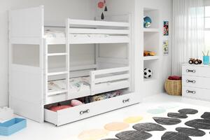 BMS Detská poschodová posteľ s úložným priestorom RICO biela Veľkosť spacej plochy: 190x80 cm, Doplňujúca farba postele: Ružová