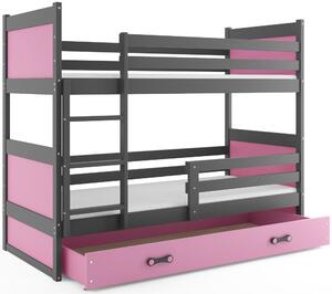 Detská poschodová posteľ RICO | sivá 80 x 160 cm Farba: Ružová