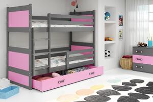 BMS Detská poschodová posteľ s úložným priestorom RICO grafit Veľkosť spacej plochy: 190x80 cm, Doplňujúca farba postele: Ružová