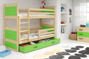 BMS Detská poschodová posteľ s úložným priestorom RICO borovica Veľkosť spacej plochy: 190x80 cm, Doplňujúca farba postele: Zelená