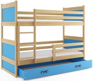 BMS Detská poschodová posteľ s úložným priestorom RICO borovica Veľkosť spacej plochy: 190x80 cm, Doplňujúca farba postele: Zelená