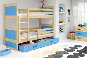BMS Detská poschodová posteľ s úložným priestorom RICO borovica Veľkosť spacej plochy: 190x80 cm, Doplňujúca farba postele: Modrá
