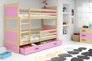 Detská poschodová posteľ RICO | borovica 90 x 200 cm Farba: Ružová