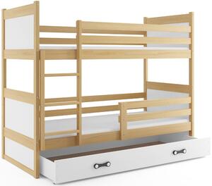 BMS Detská poschodová posteľ s úložným priestorom RICO borovica Veľkosť spacej plochy: 190x80 cm, Doplňujúca farba postele: Ružová