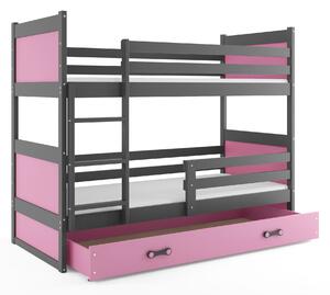 Poschodová posteľ RICO 2 - 160x80cm - Grafitový - Ružový