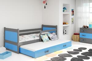 BMS Detská posteľ s prístelkou RICO grafit Farebné prevedenie šuplíka: Modrá, Veľkosť spacej plochy: 200x90 cm