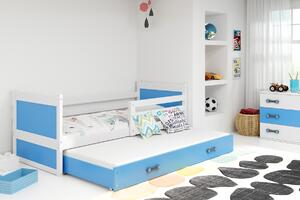 BMS Detská posteľ s prístelkou RICO biela Farebné prevedenie šuplíka: Modrá, Veľkosť spacej plochy: 200x90 cm