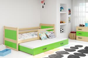 BMS Detská posteľ s prístelkou RICO borovica Farebné prevedenie šuplíka: Zelená, Veľkosť spacej plochy: 190x80 cm