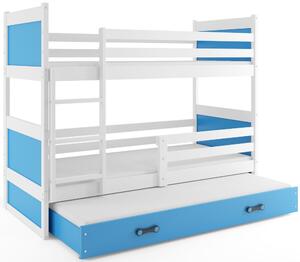 BMS Detská poschodová posteľ s prístelkou RICO biela Veľkosť spacej plochy: 190x80 cm, Doplňujúca farba postele: Modrá