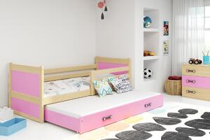 BMS Detská posteľ s prístelkou RICO borovica Farebné prevedenie šuplíka: Ružová, Veľkosť spacej plochy: 190x80 cm