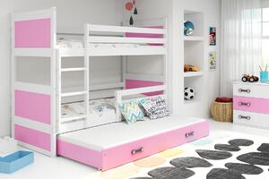 BMS Detská poschodová posteľ s prístelkou RICO biela Veľkosť spacej plochy: 200x90 cm, Doplňujúca farba postele: Ružová