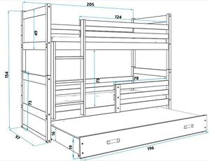 Poschodová posteľ s prístelkou RICO 3 - 200x90cm - Grafitový - Zelený