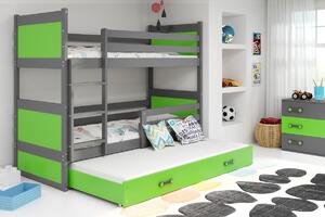 BMS Detská poschodová posteľ s prístelkou RICO grafit Veľkosť spacej plochy: 200x90 cm, Doplňujúca farba postele: Zelená