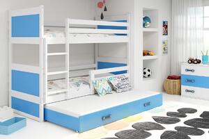 BMS Detská poschodová posteľ s prístelkou RICO biela Veľkosť spacej plochy: 190x80 cm, Doplňujúca farba postele: Modrá
