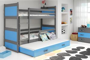 BMS Detská poschodová posteľ s prístelkou RICO grafit Veľkosť spacej plochy: 200x90 cm, Doplňujúca farba postele: Modrá