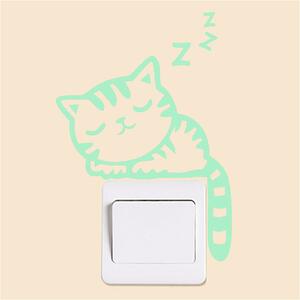 Fosforová samolepka na vypínač "Spiaca mačička" 14x17 cm
