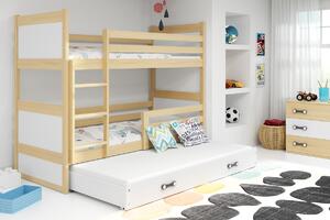 BMS Detská poschodová posteľ s prístelkou RICO borovica Veľkosť spacej plochy: 200x90 cm, Doplňujúca farba postele: Biela