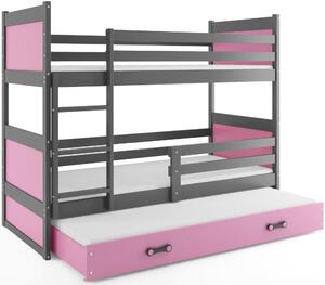 Poschodová posteľ s prístelkou RICO 3 - 190x80cm - Grafitový - Ružový