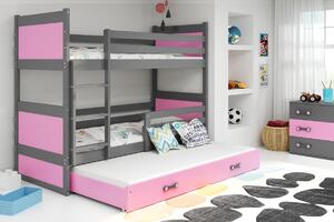 Poschodová posteľ s prístelkou RICO 3 - 160x80cm - Grafitový - Ružový