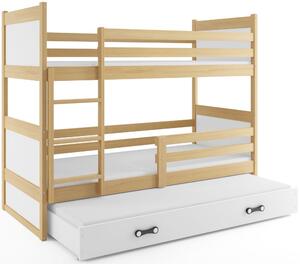 BMS Detská poschodová posteľ s prístelkou RICO borovica Veľkosť spacej plochy: 190x80 cm, Doplňujúca farba postele: Biela