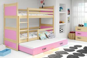Detská poschodová posteľ s prístelkou RICO 3 | borovica 80 x 190 cm Farba: Ružová