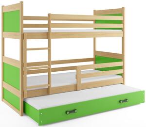 Detská poschodová posteľ s prístelkou RICO 3 | borovica 80 x 160 cm Farba: Zelená