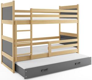 BMS Detská poschodová posteľ s prístelkou RICO 3 | borovica 80 x 160 cm Farba: Sivá