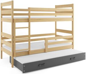 Detská poschodová posteľ s prístelkou ERYK 3 | borovica Farba: Borovica / sivá, Rozmer.: 200 x 90 cm