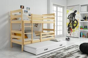 BMS Detská poschodová posteľ s prístelkou ERYK borovica Veľkosť spacej plochy: 200x90 cm, Doplňujúca farba postele: Biela