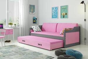 BMS Group Detská posteľ s prístelkou DÁVID 200 x 90 cm grafitová ružová