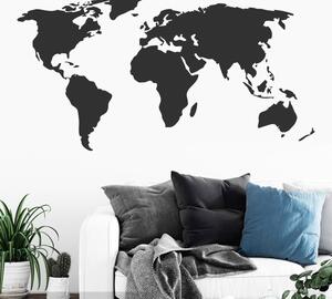 Samolepka na stenu "Mapa sveta - čierna" 64x125 cm