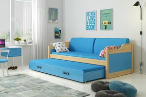 BMS Group Detská posteľ s prístelkou DÁVID 200 x 90 cm borovica modrá