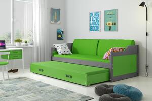BMS Group Detská posteľ s prístelkou DÁVID 200 x 90 cm grafitová zelená