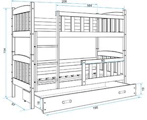 BMS Detská poschodová posteľ s úložným priestorom KUBUS biela Farebné prevedenie šuplíka: Biela, Veľkosť spacej plochy: 200x90 cm