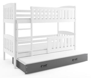 Poschodová posteľ s prístelkou KUBO 3 - 190x80cm Biela - Grafitová